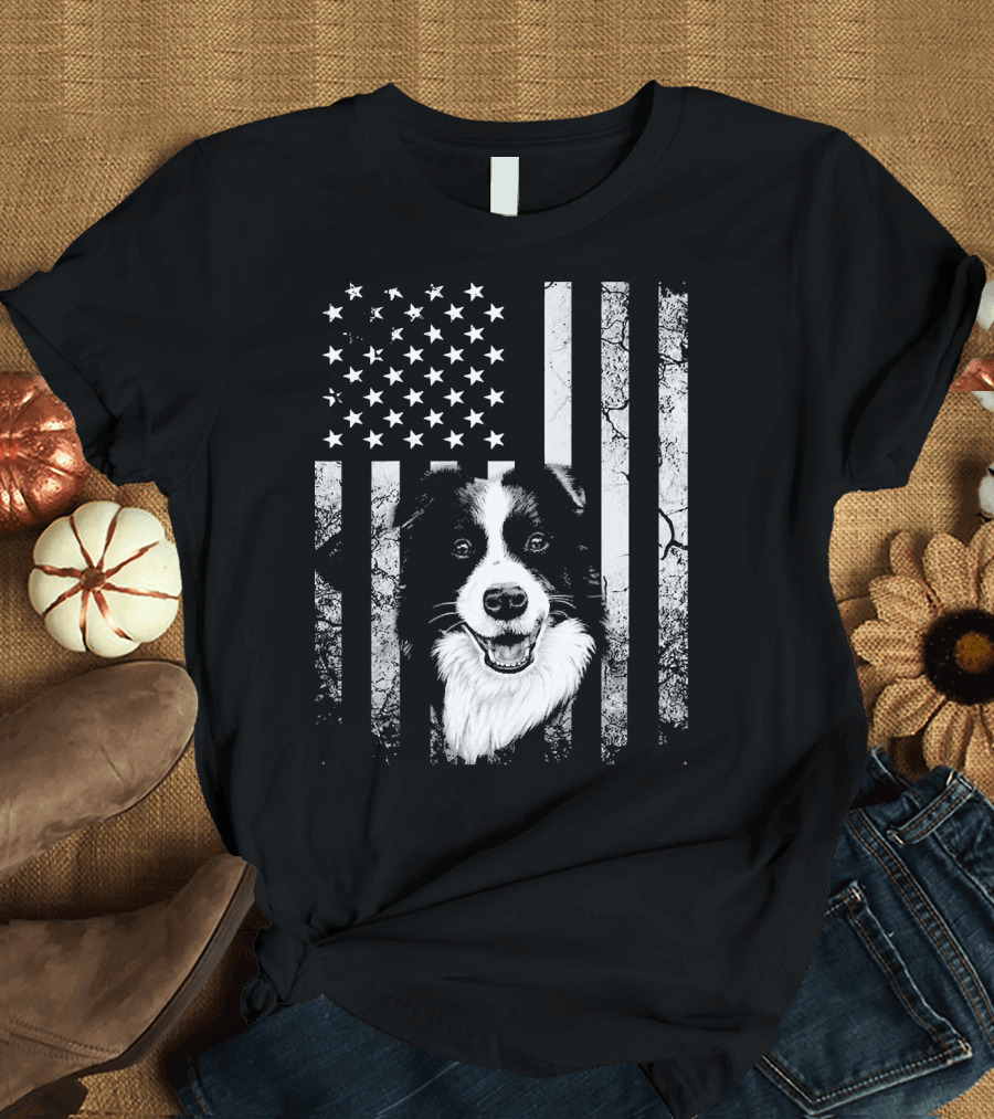 Perfect Border Collie Dog American Flag T-Shirt