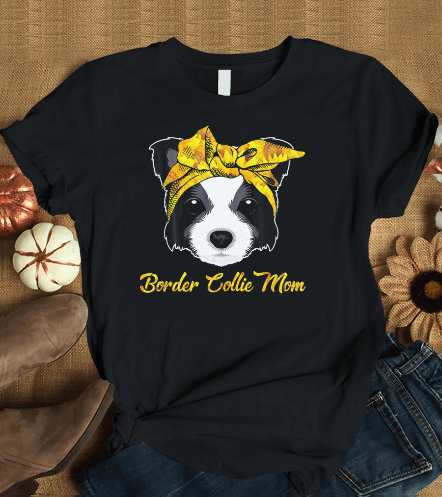 Border Collie Mom Sunflower Bandana T-Shirt