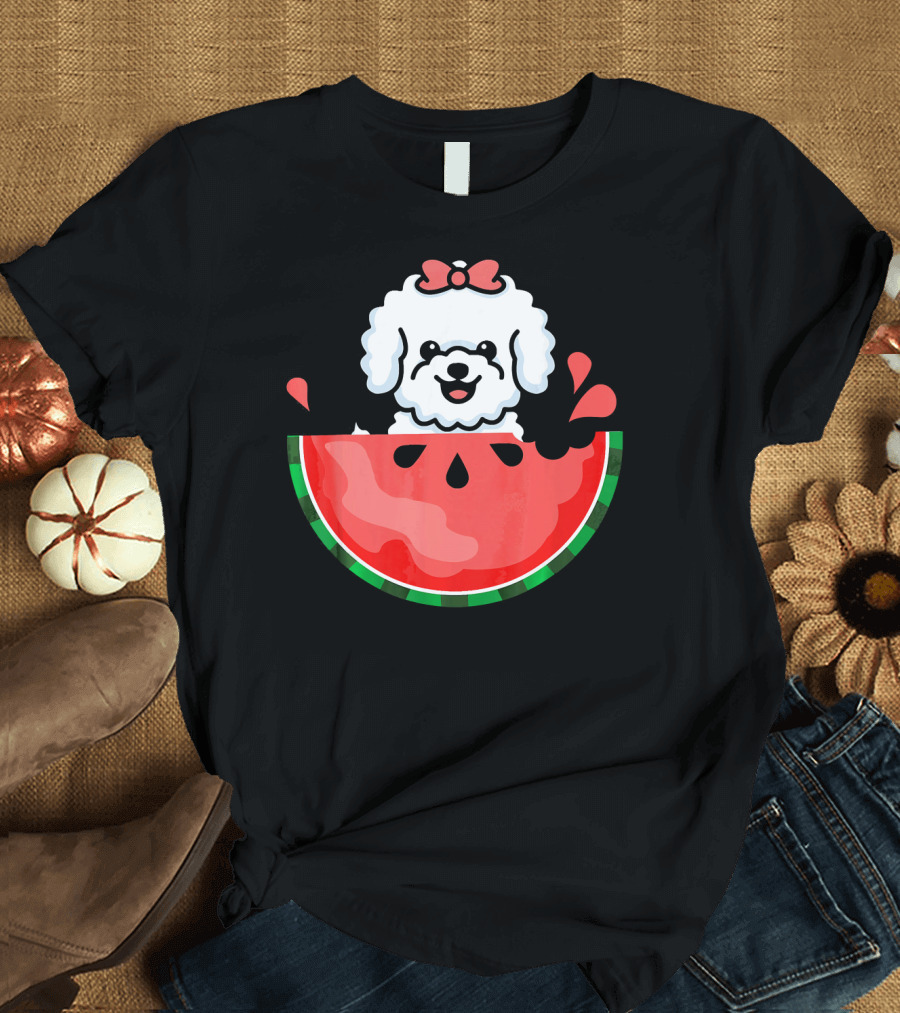 Watermelon With Bichon Frise Summertime Delight T-Shirt