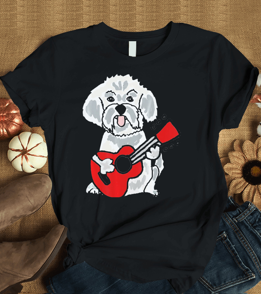 Smiletodaytees Funny Bichon Frise Dog Playing Red Guitar T-Shirt