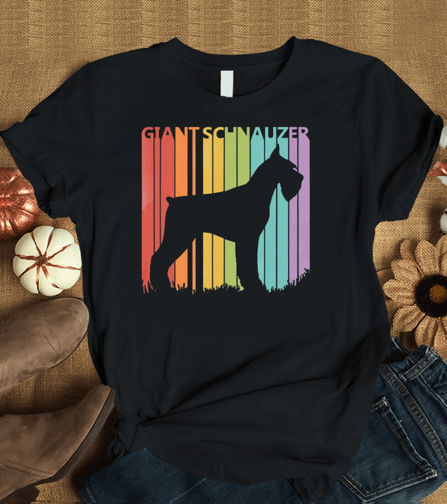 Giant Schnauzer Silhouette Rainbow Stripe Background T-Shirt