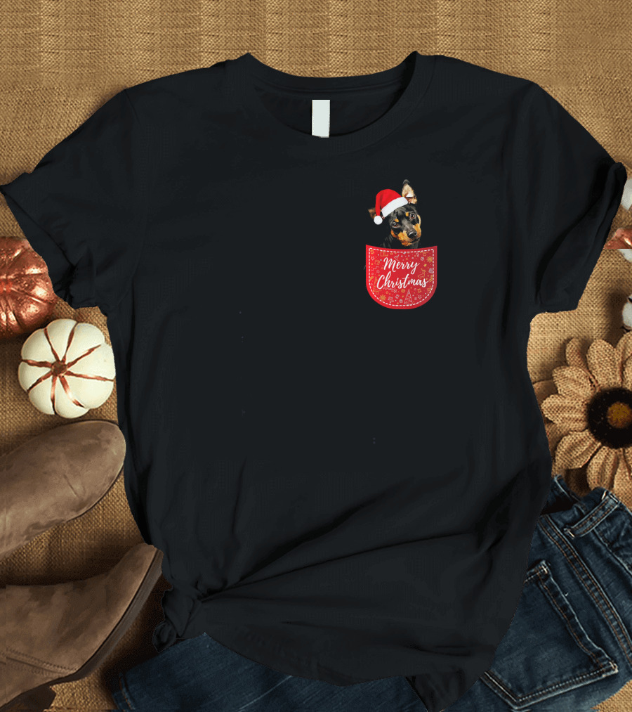 Miniature Pinscher Merry Christmas Dog Santa Hat T-Shirt