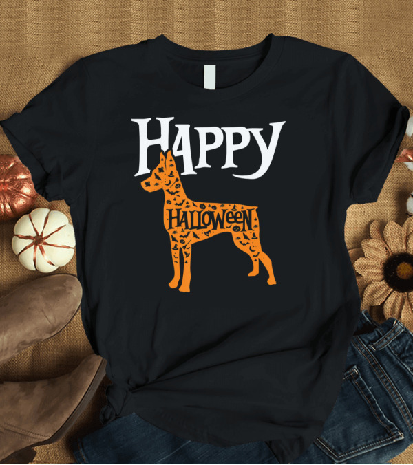 T-Shirt: Happy Halloween Miniature Pinscher Dog T-Shirt Happy Halloween Miniature Pinscher Dog T-Shirt