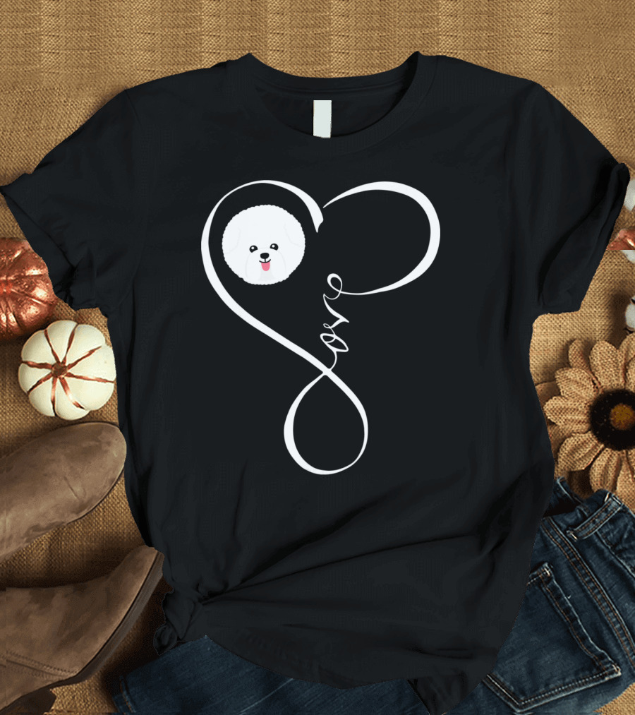 Love Cute Bichon Frise Love Bic Bichon Frise in Heart-Shaped Script T-Shirt