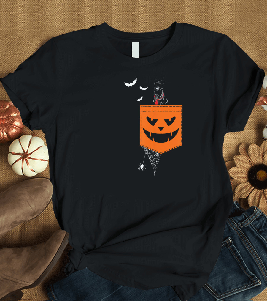 Giant Schnauzer Halloween Pocket with Bats and Spiderweb T-Shirt