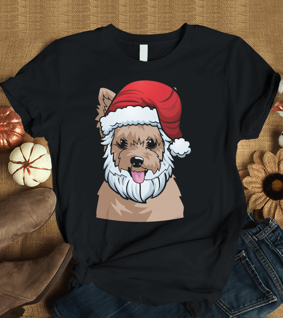 Yorkshire Terrier in Santa Hat Christmas Humor T-Shirt