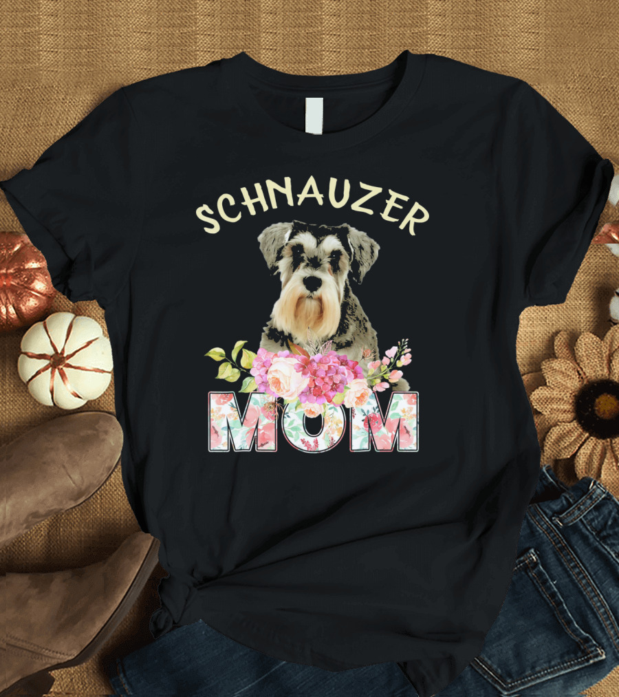 Schnauzer Mom Floral Design with Schnauzer Image T-Shirt