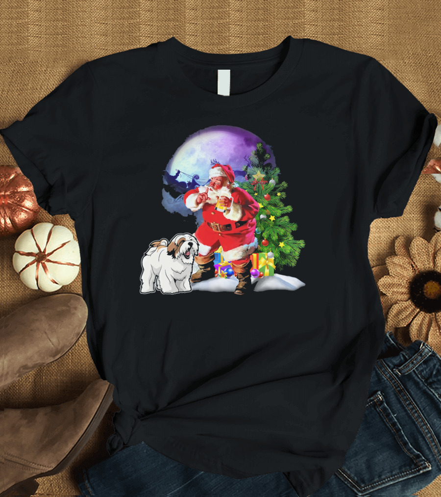Lhasa Apso Santa Moon Sleigh Xmas Tree T-Shirt