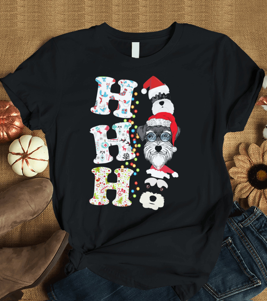 Ho Ho Ho Funny Schnauzer Puppy Christmas T-Shirt