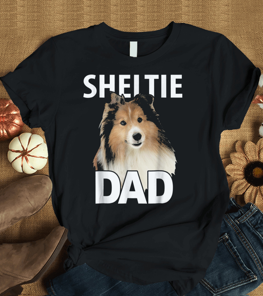 Sheltie Dad Mens Text Funny Shel Dog Owner Father's Day T-Shirt