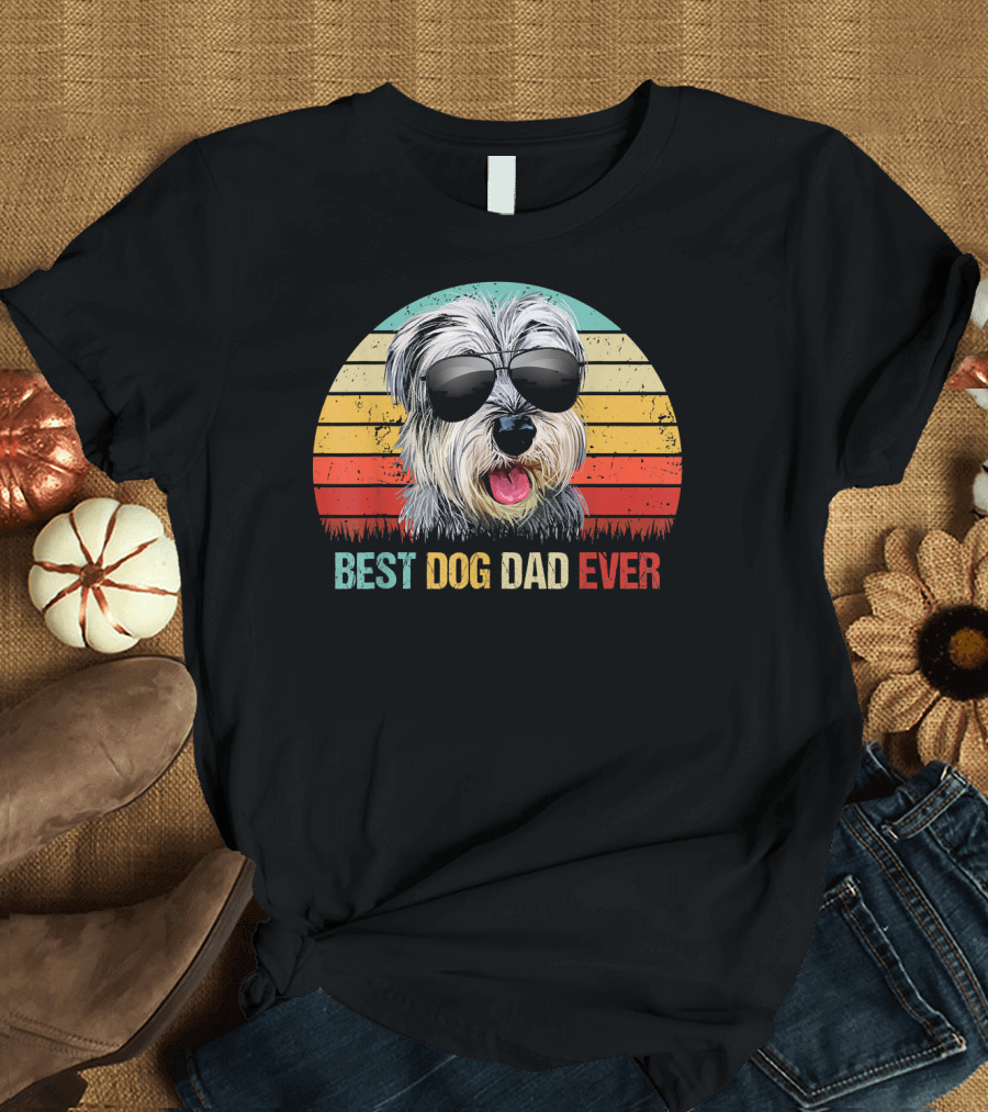 Best Dog Dad Ever Retro Miniature Schnauzer Sunglasses T-Shirt