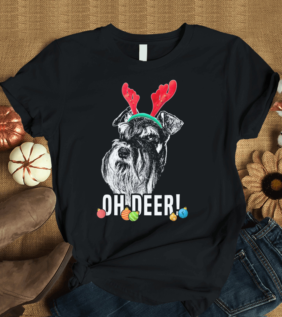 OH DEER Funny Schnauzer Antlers Festive Christmas Ornaments T-Shirt