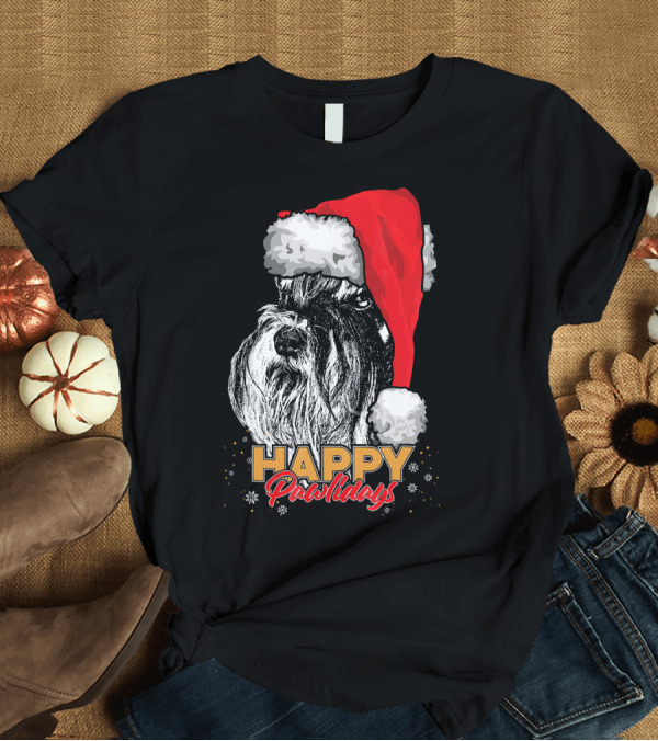 T-Shirt: Happy Pawlidays Funny Christmas Schnauzer T-Shirt Happy Pawlidays Funny Christmas Schnauzer T-Shirt