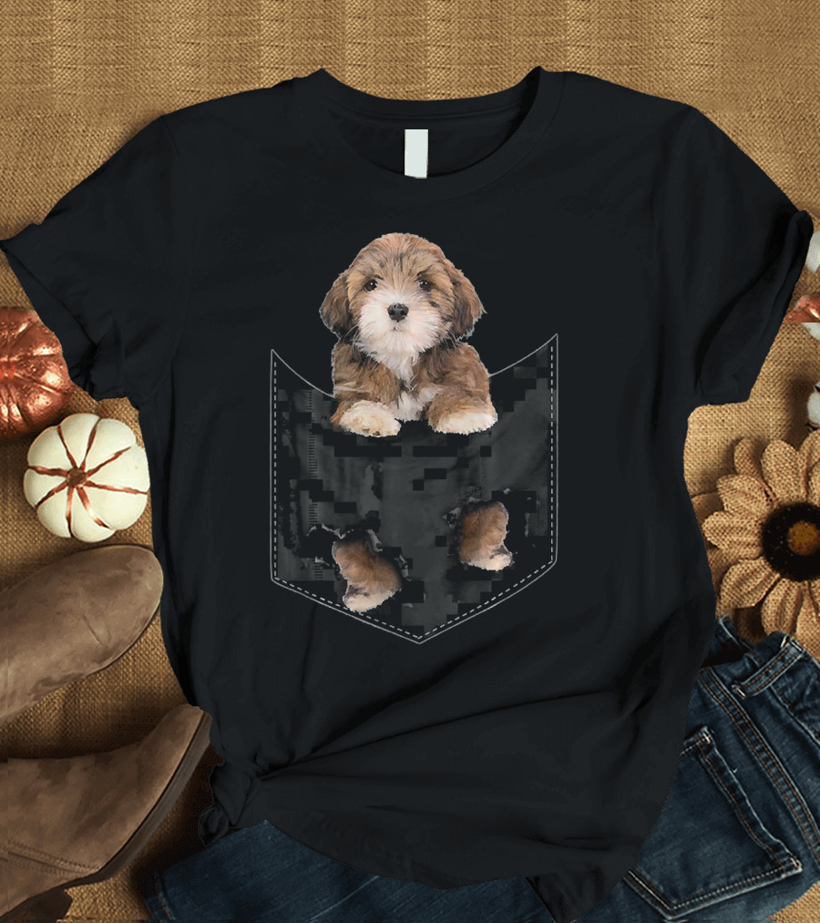 Lhasa Apso Puppy Pocket Illustration Mid Lhasa Aps T-Shirt