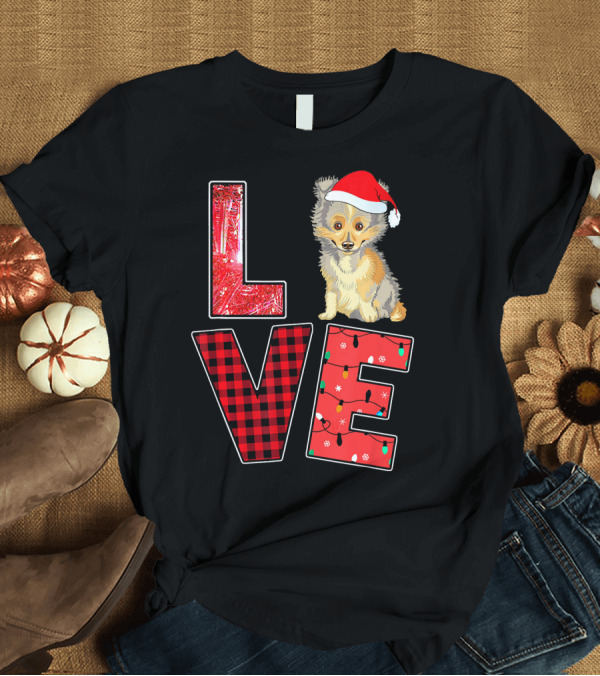 T-Shirt: LOVE Christmas Sheltie Santa Hat Lights T-Shirt LOVE Christmas Sheltie Santa Hat Lights T-Shirt