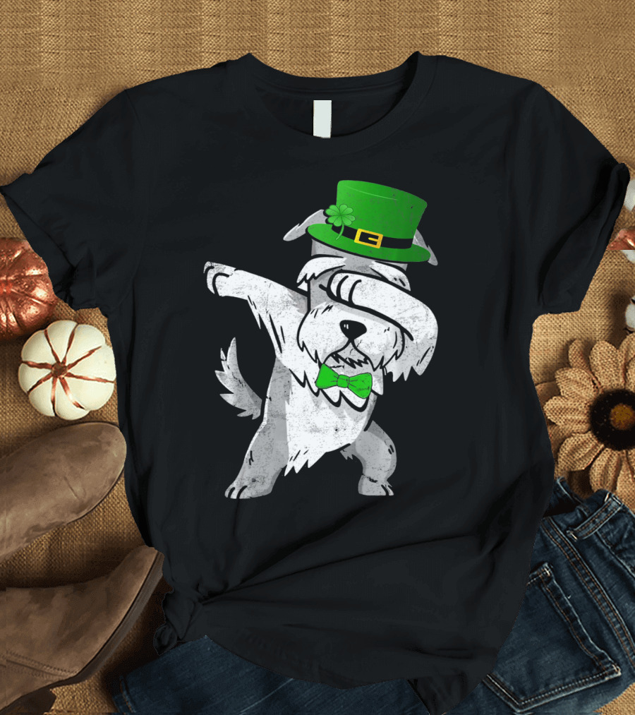 Dabbing Funny Schnauzer Irish St. Patrick's Day Hat and Bow Tie T-Shirt