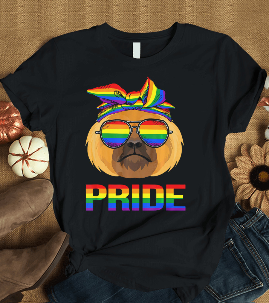 Funny Pekingese Pride with Rainbow Sunglasses and Bandana T-Shirt