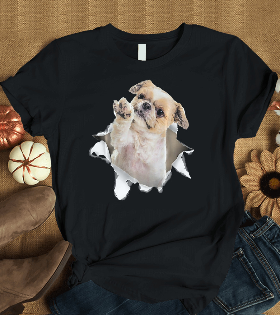 Lhasa Apso Torn Inside Hole Dog Mid Pawing Out T-Shirt