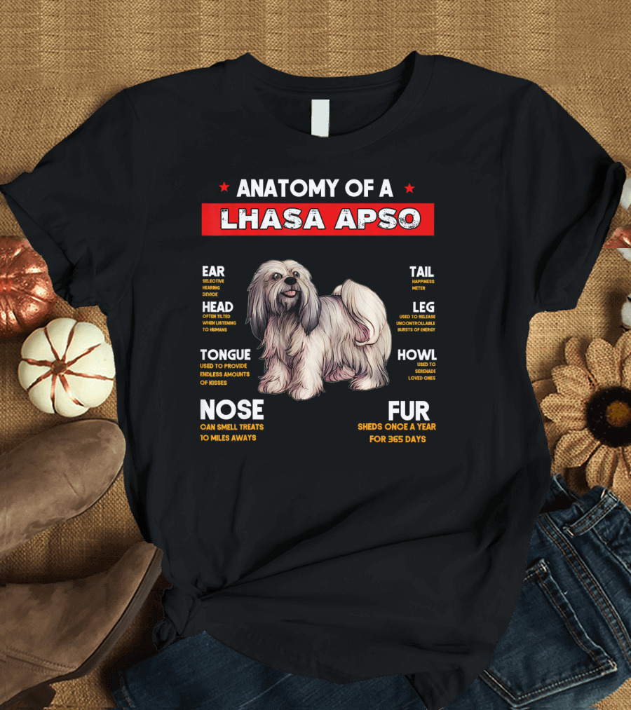 ANATOMY OF A LHASA APSO EAR HEAD TONGUE NOSE FUR TAIL LEG HOWL T-Shirt