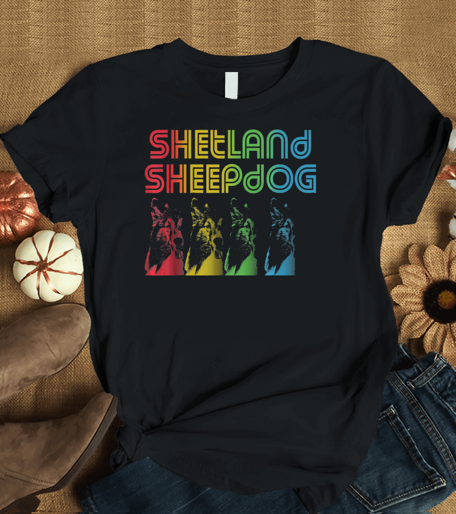 Shetland Sheepdog Retro Groovy Colorful Portraits T-Shirt