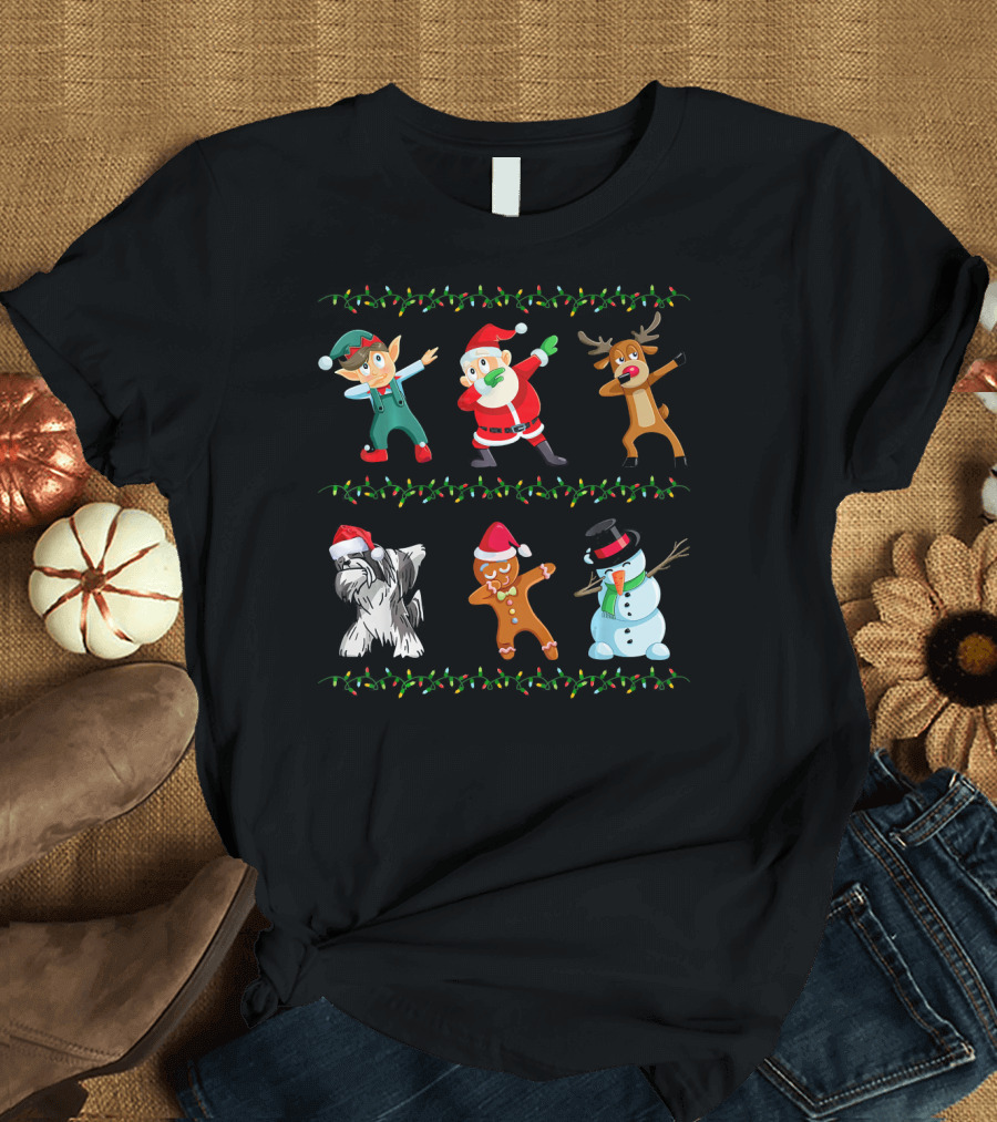 Funny Dabbing Santa Lhasa Apso and Friends Christmas Characters T-Shirt