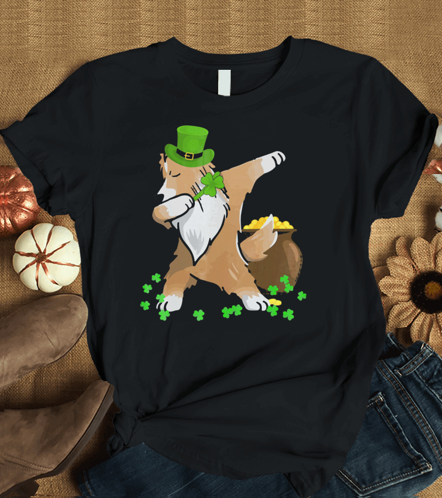 Sheltie Dabbing Shamrock Dog St. Patrick's Day T-Shirt
