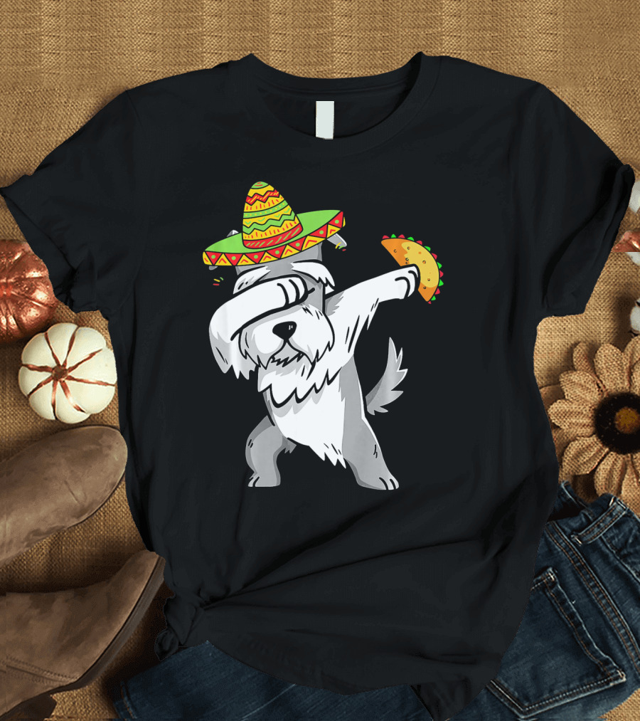 Funny Schnauzer Dabbing Taco Cinco de Mayo Sombrero T-Shirt