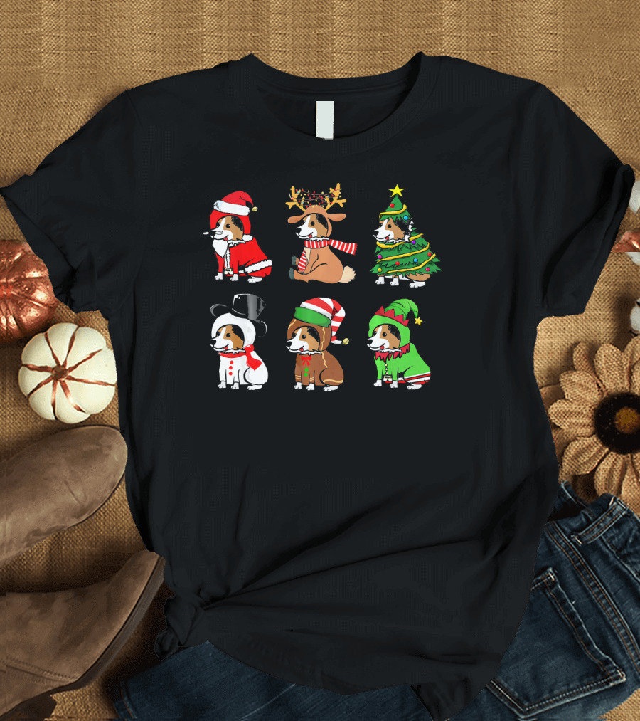 Funny Sheltie Christmas Costumes Santa Reindeer Tree Snowman Elf T-Shirt