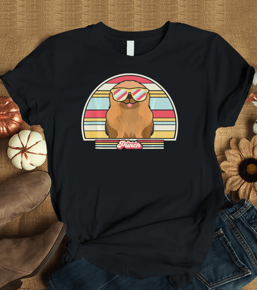 Pekingese Retro Style Pooch a Punch Vintage Stripes T-Shirt