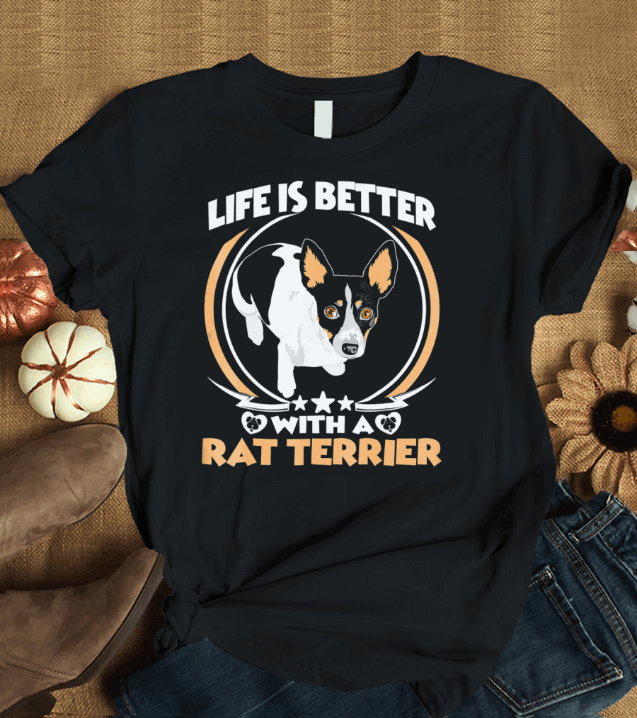 Life Is Better With A Rat Terrier Dog and Stars T-Shirt