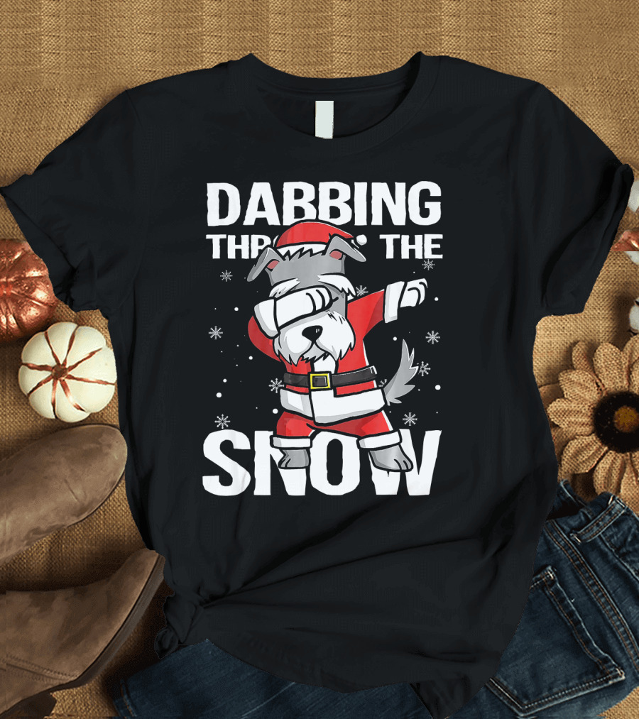 Dabbing Through the Snow Christmas Dabbing Schnauzer Santa Claus T-Shirt