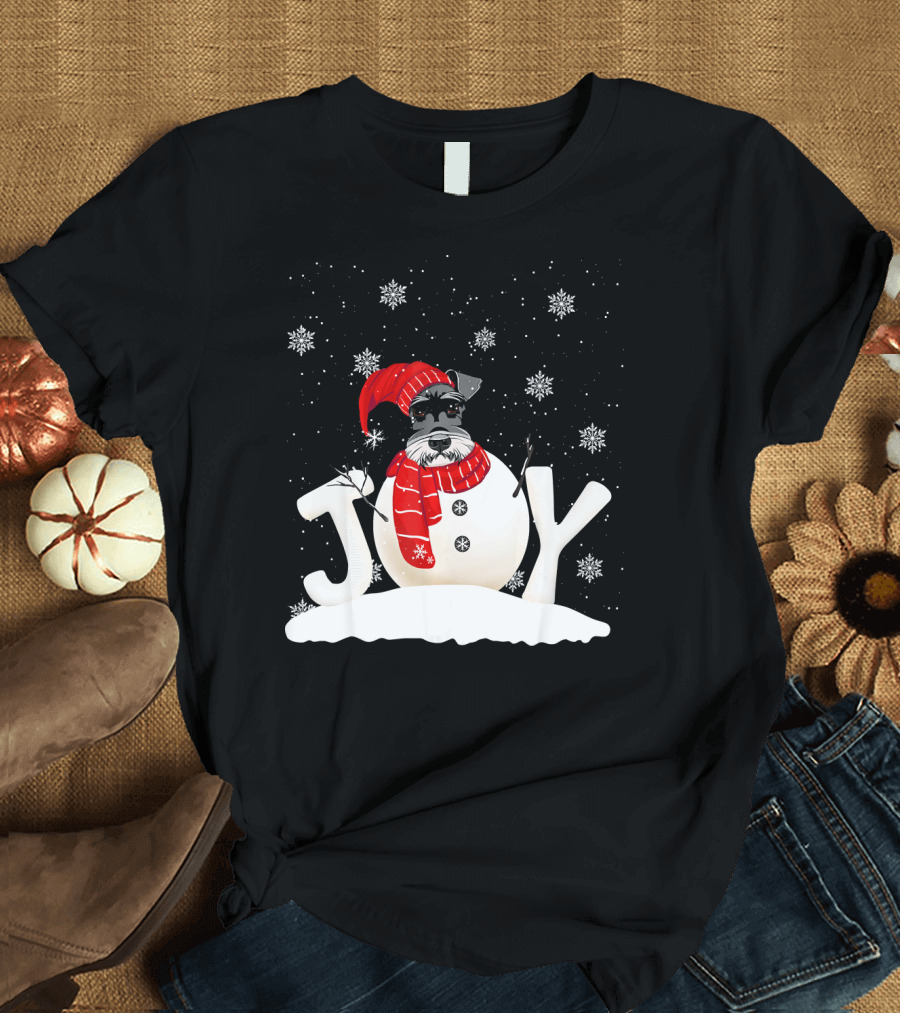 Funny Dog Schnauzer Christmas Snowman Joy T-Shirt
