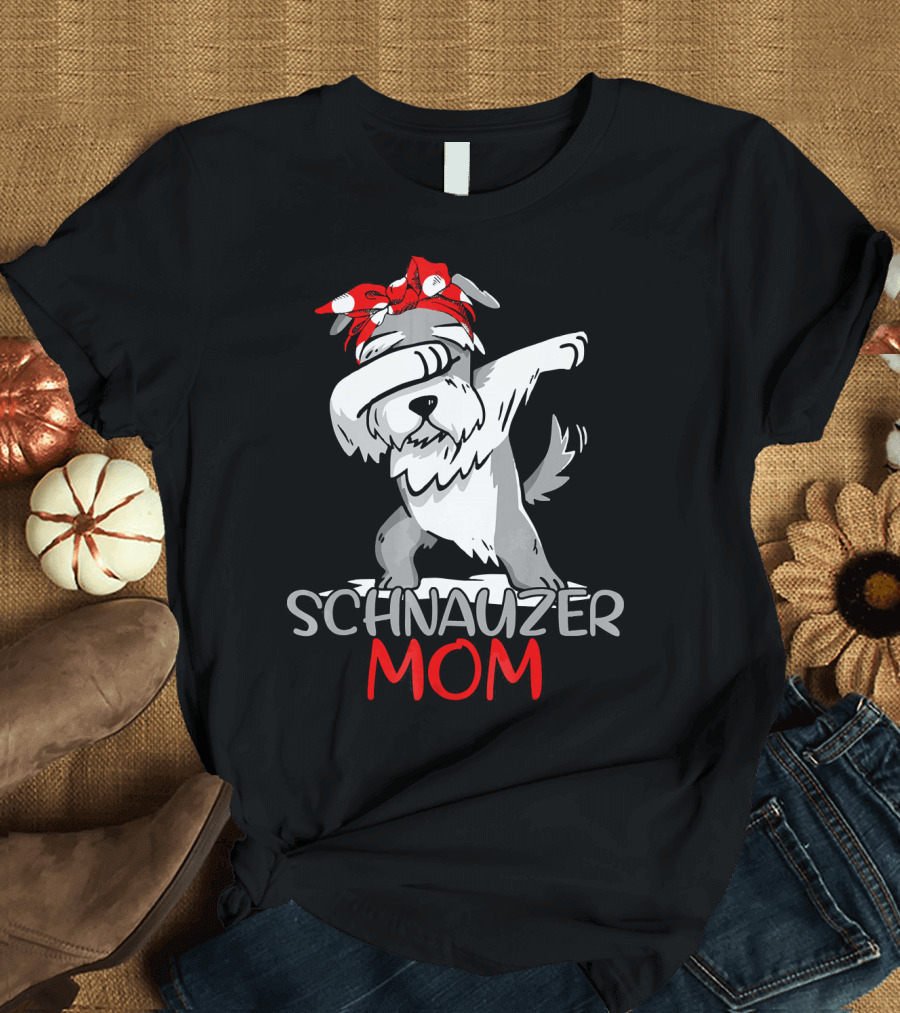 Schnauzer Mom Dabbing Dog with Red Bandana T-Shirt