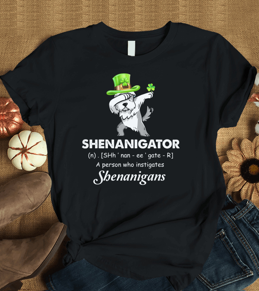 Shenanigator Dabbing Miniature Schnauzer Instigates Shenanigans T-Shirt