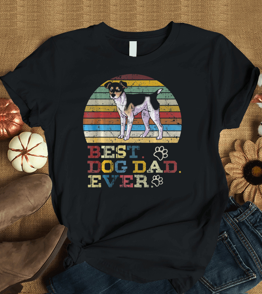 Best Dog Dad Ever Vintage Retro Rat Terrier Dog Lovers T-Shirt