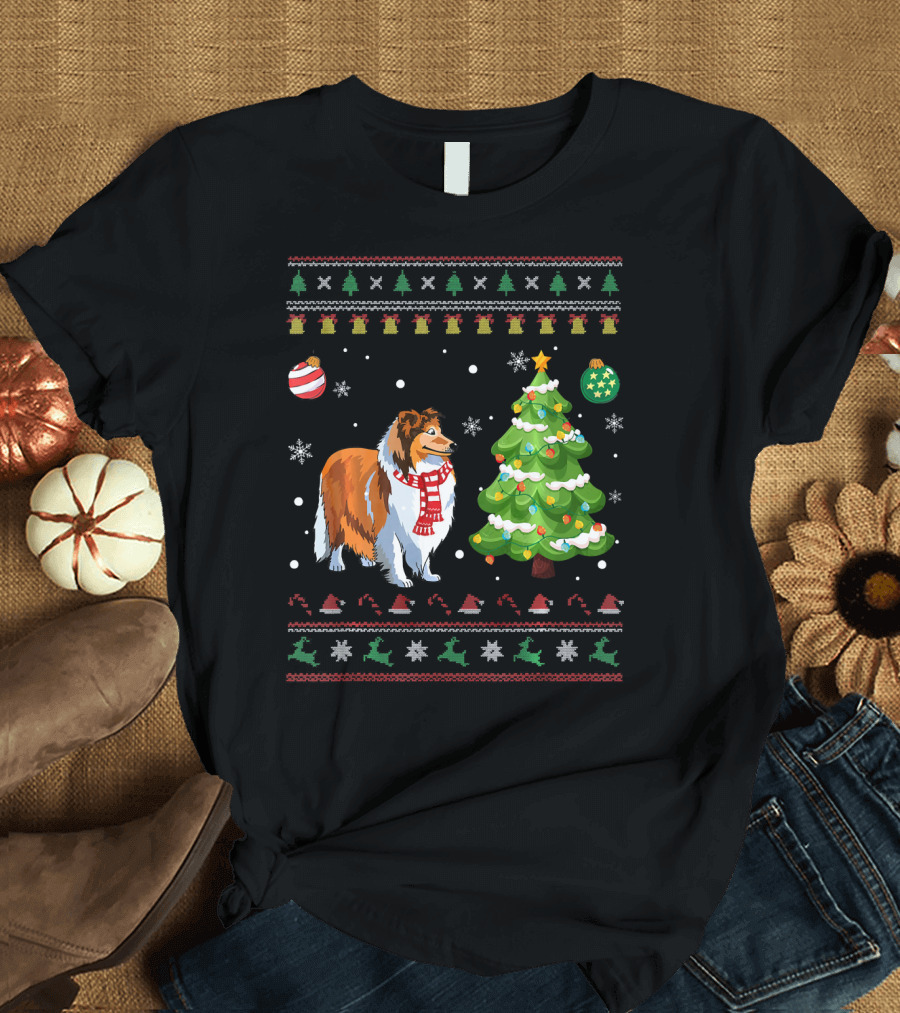 Sheltie Dog Christmas Tree Ugly T-Shirt