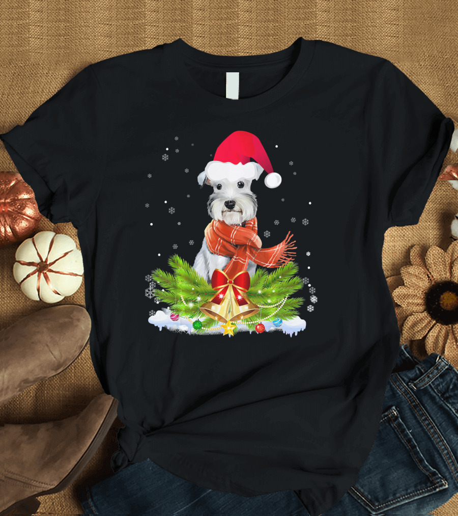 Santa Schnauzer Christmas Season Festive Holiday Winter Scene T-Shirt