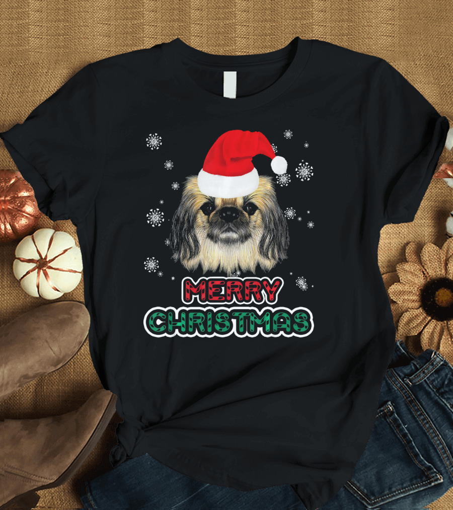 Merry Christmas Pekingese in Santa Hat T-Shirt