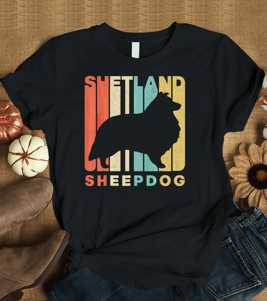 Shetland Sheepdog Vintage Retro Silhouette Mixed Colors T-Shirt