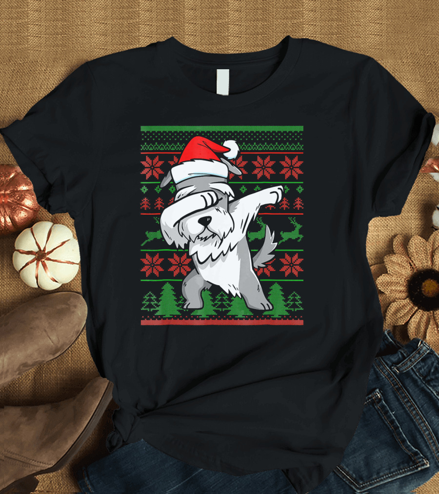 Schnauzer Dabbing Christmas Santa Ugly T-Shirt