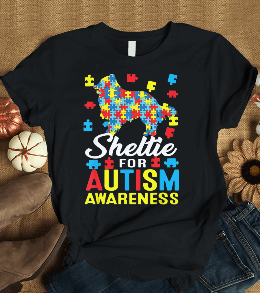 Sheltie For Autism Awareness Puzzle T-Shirt