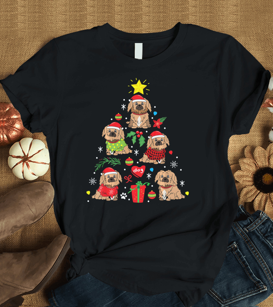 Pekingese Dog Christmas Tree with Ornaments and Gifts T-Shirt