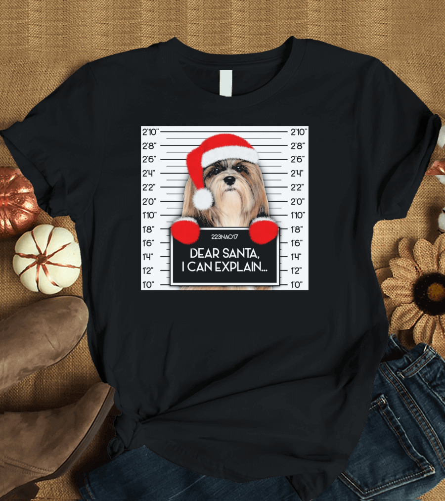 Dear Santa I Can Explain Lhasa Apso Santa Hat Christmas T-Shirt