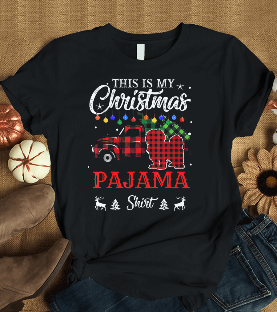 This Is My Christmas Pajama Shirt Lhasa Apso Truck and Ornaments T-Shirt