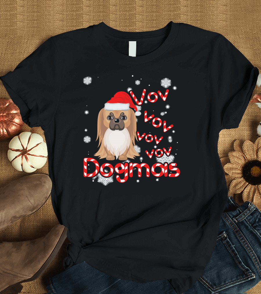 Pekingese Lover Christmas Dogmas Vov Snowflakes Santa Hat T-Shirt
