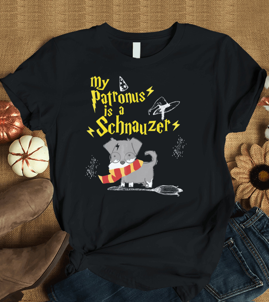 My Patronus Is A Schnauzer Wizard Dog with Lightning, Hat, and Scarf T-Shirt