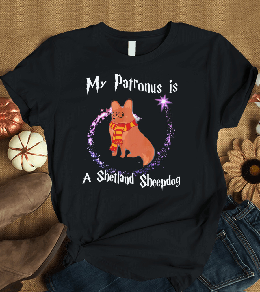 My Patronus is a Shetland Sheepdog with Magical Sparkle and Wizard Scarf T-Shirt