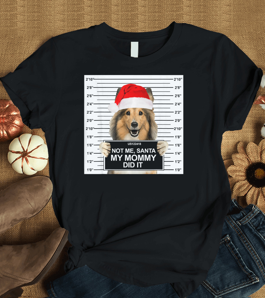 Not Me Santa My Mommy Did It Dog Mugshot Christmas Santa Hat T-Shirt