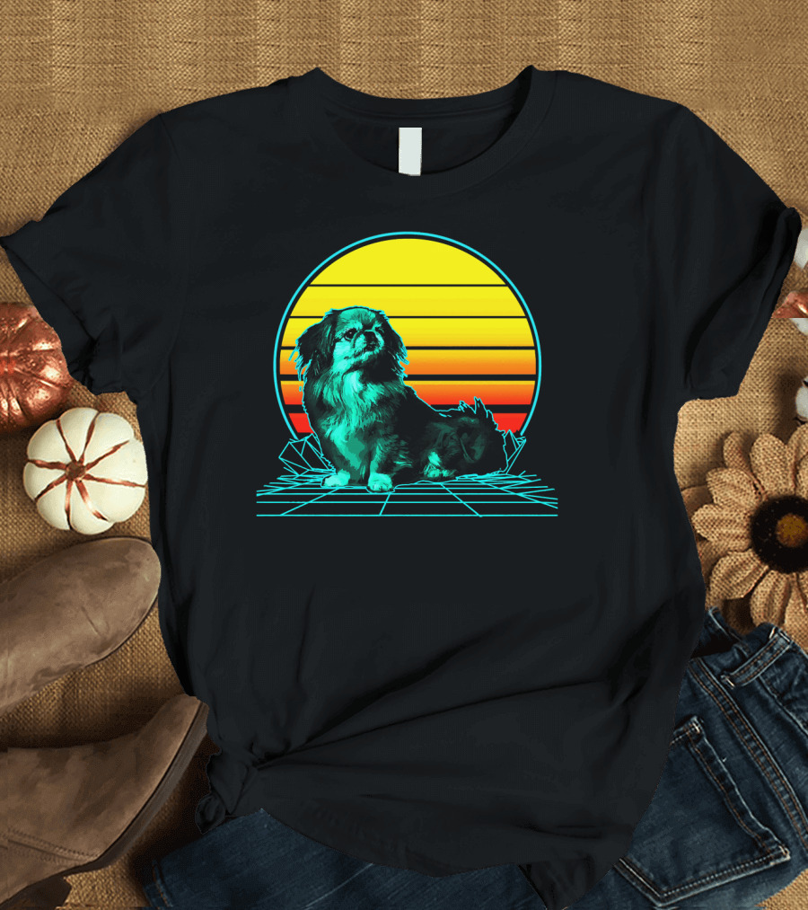 Vintage Pekingese Neon Sunset Vaporwave Aesthetic T-Shirt