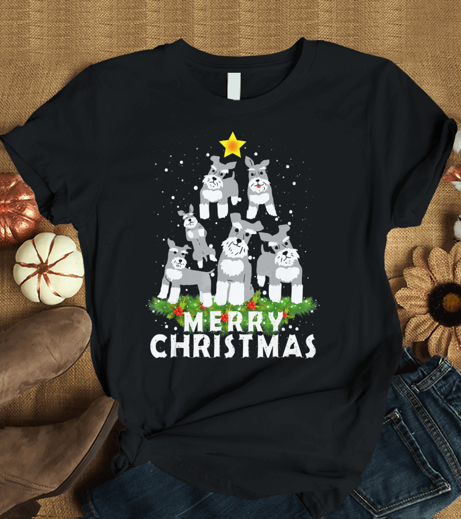 Merry Christmas Schnauzer Tree Star T-Shirt
